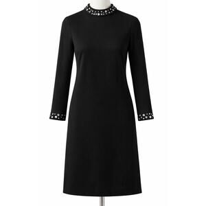 Vtg R&K Originals Black Knit Shift Dress Silver Stud Mod L/S Women 8 1960s